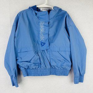 Reebok Girls Size XS 4-5 Blue Hook & Loop Windbreaker Pull Over Rain Jacket